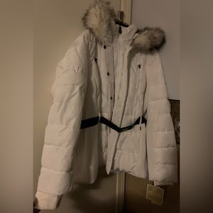 MICHAEL KORS Belted Faux-Fur-Trim Puffer Coat NWT